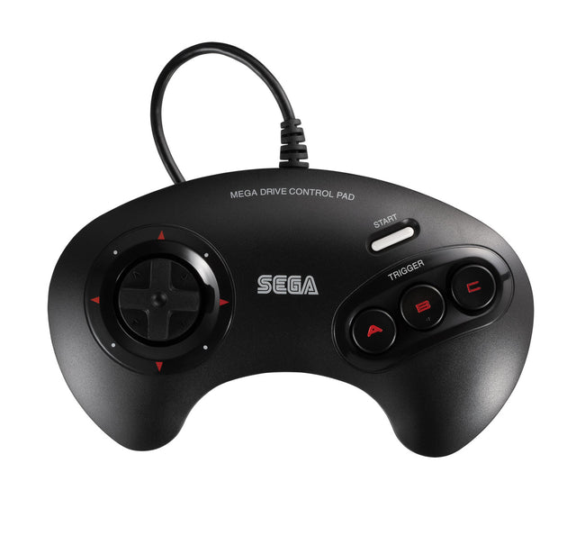 SEGA Mega Drive Mini Classic usb-controller, zwart, voorkant met snoer, tweedehands