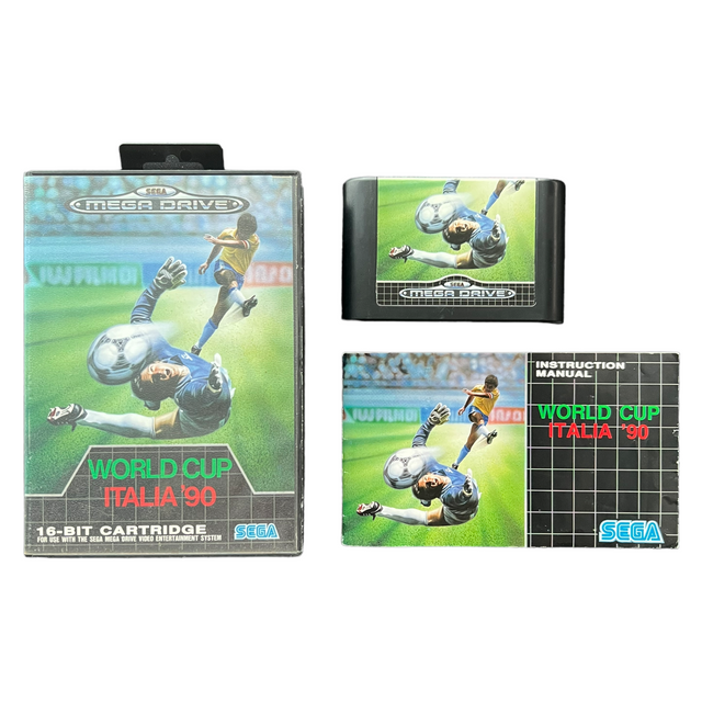 Sega Mega Drive World Cup Italia '90, doos voorkant met cassette en handleiding