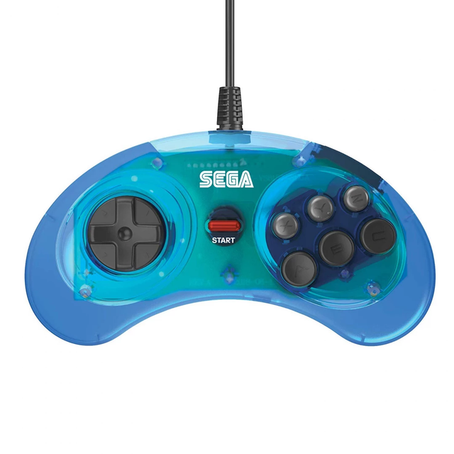 SEGA Retro-Bit Mega Drive Mini 6-button USB controller, blauw, doorzichtig, tweedehands