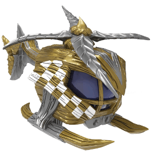 Skylanders SuperChargers Nitro Stealth Stinger voertuig, goud-zilveren helikopter met geblokte vlag