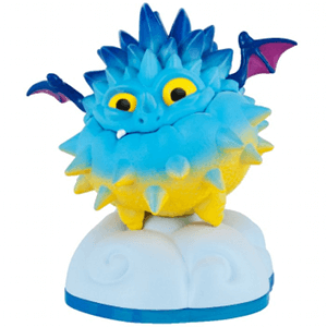 Skylanders Pop Thorn figuur, blauw-gele kogelvis met stekels op een wolkenvoet