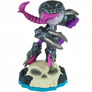 Skylanders Roller Brawl figuur, paars-grijze vampier op rolschaatsen op schedelvoet, voorkant, tweedehands