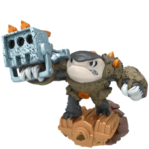Skylanders Shark Shooter Terrafin figuur, haai met kanon op een bronskleurig voetstuk, voorkant, tweedehands