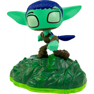 Skylanders Sidekick Whisper Elf figuur, groene elf met blauw haar en dolk op groene voet, voorkant, tweedehands