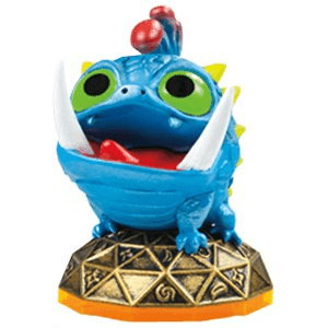 Skylanders Wrecking Ball figuur, blauw kikkermonster met grote groene ogen op een bronzen voet