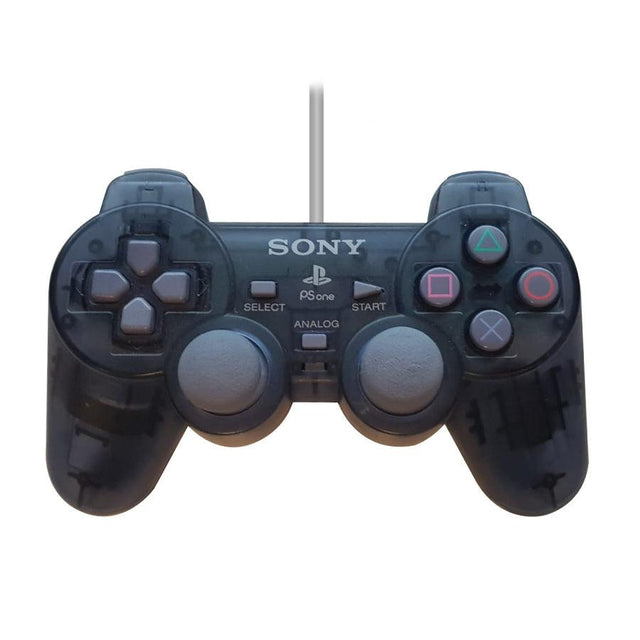 Sony PlayStation 1 DualShock controller Smoke Black, doorzichtig zwart, voorkant, tweedehands