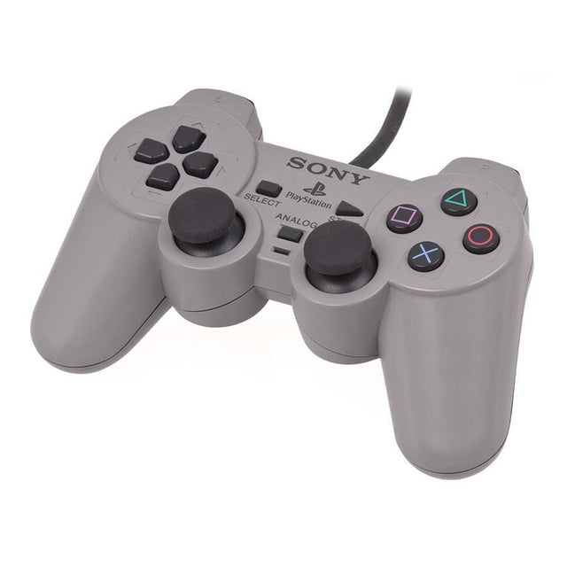 Sony PlayStation 1 DualShock controller, grijs, voorkant, tweedehands