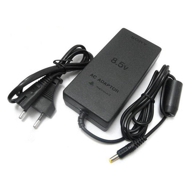 Sony PlayStation 2 Slim AC-adapter 8,5 V met stroomkabel, zwart, van boven, tweedehands