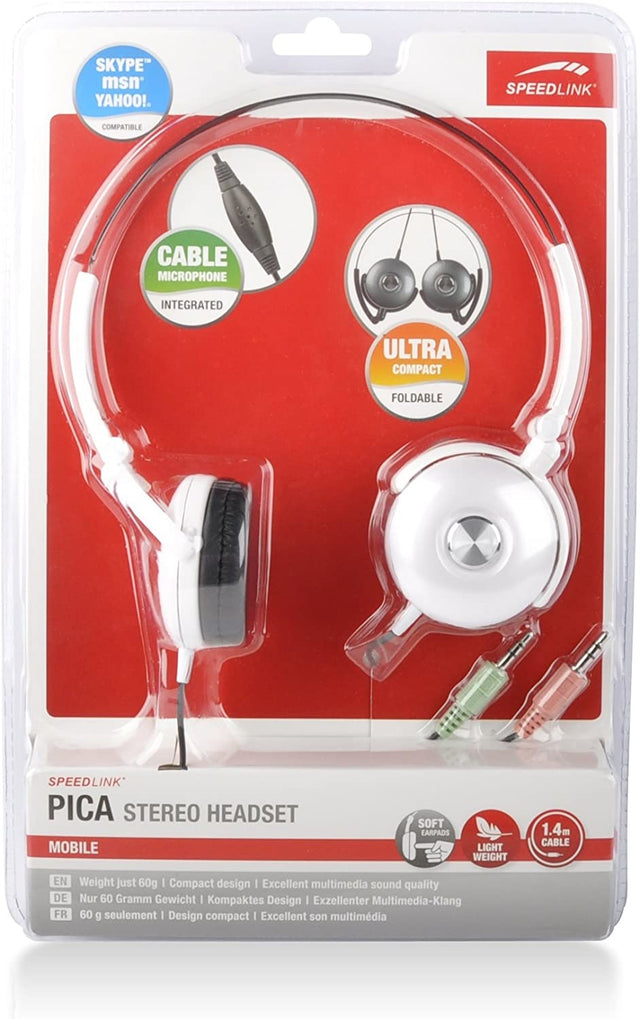 Speedlink PICA stereo headset, wit, blister voorkant