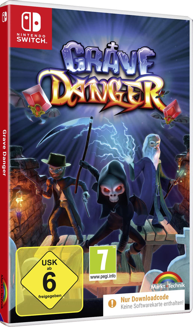Nintendo Switch Grave Danger, doos voorkant van de Duitse uitgave met alleen een downloadcode