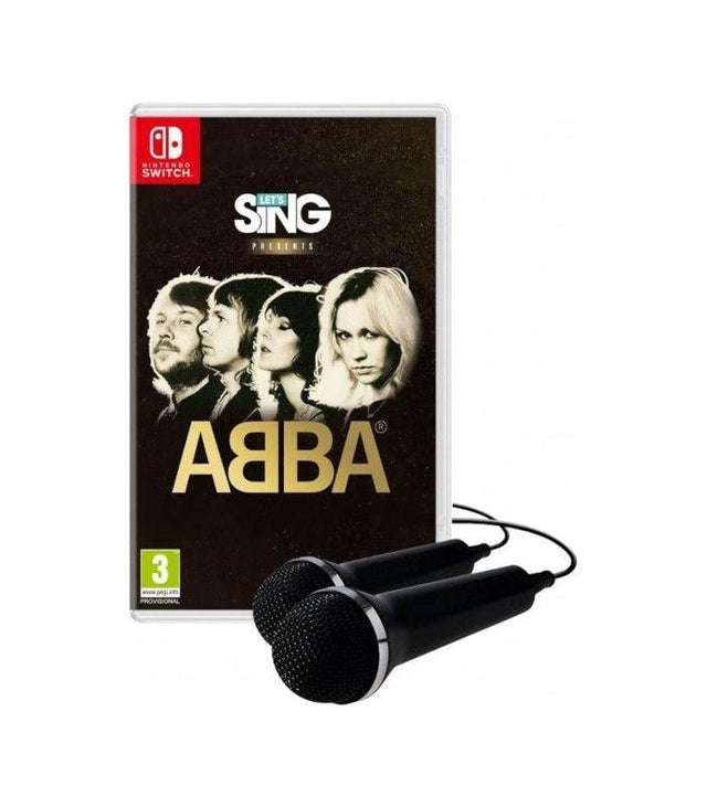 Nintendo Switch Let's Sing ABBA Microphone Bundle, doos voorkant met twee microfoons, tweedehands