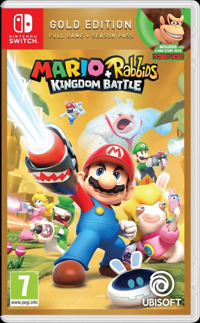 Nintendo Switch Mario + Rabbids Kingdom Battle Gold Edition, doos voorkant, tweedehands