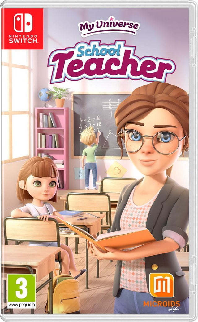 Nintendo Switch My Universe School Teacher, doos voorkant met een lerares in een klaslokaal, tweedehands