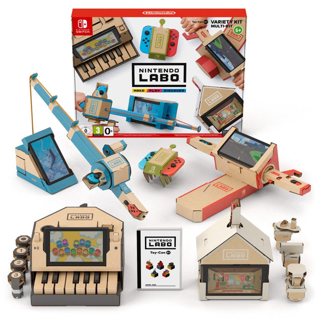 Nintendo Switch Labo Toy-Con 01 Variety Kit, doos met de gebouwde kartonnen piano, hengel, motor en huisje