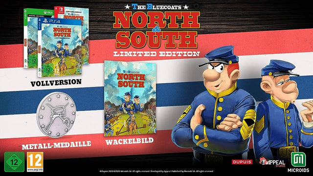 The Bluecoats North & South Limited Edition, reclamebeeld met dozen voor meerdere consoles, medaille en wiebelplaatje