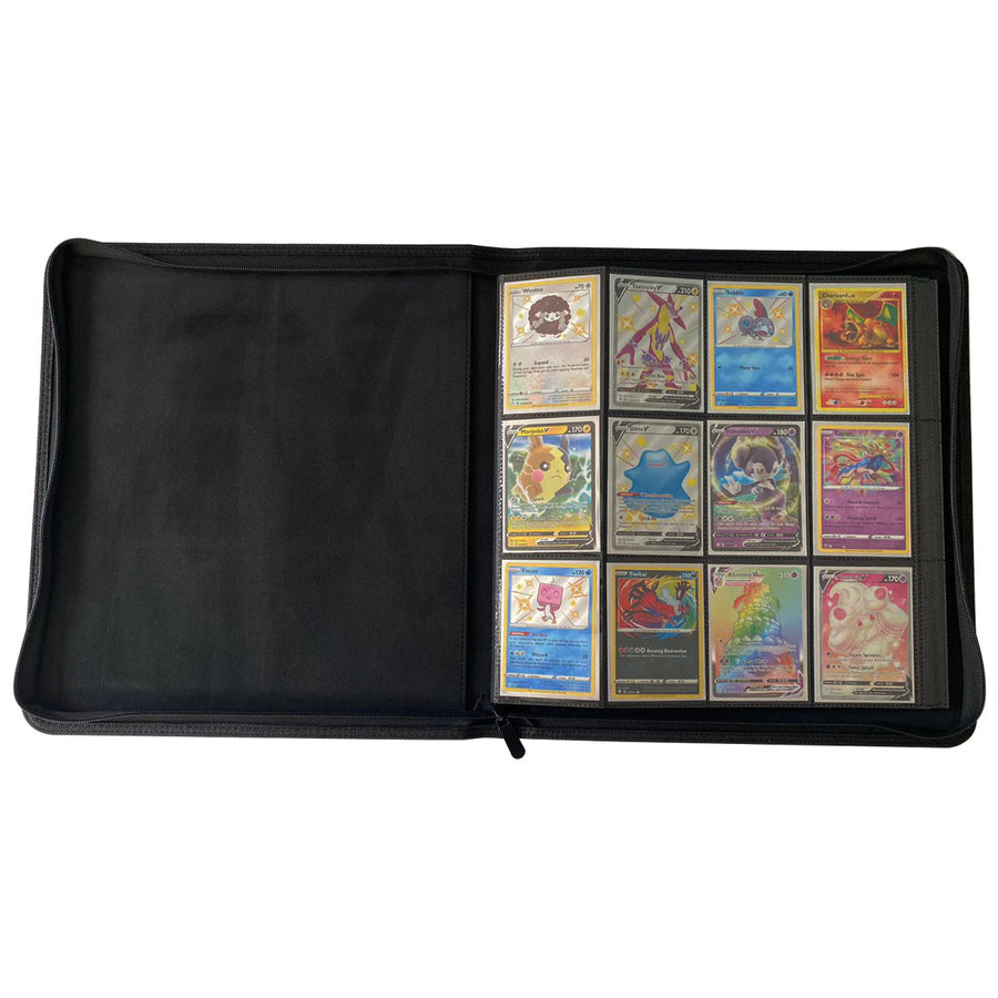 Thredo Pokémon verzamelmap voor 480 kaarten, zwart, opengeslagen 12-pocket binder gevuld met kaarten