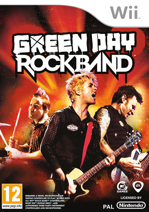 Nintendo Wii Green Day Rock Band van MTV Games, doos voorkant met de band op het podium, tweedehands