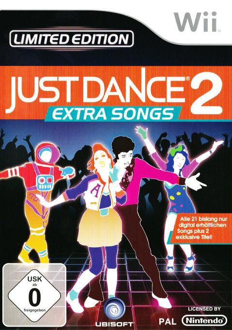 Nintendo Wii Just Dance 2 Extra Songs Limited Edition, doos voorkant, Duitse USK-uitgave, tweedehands