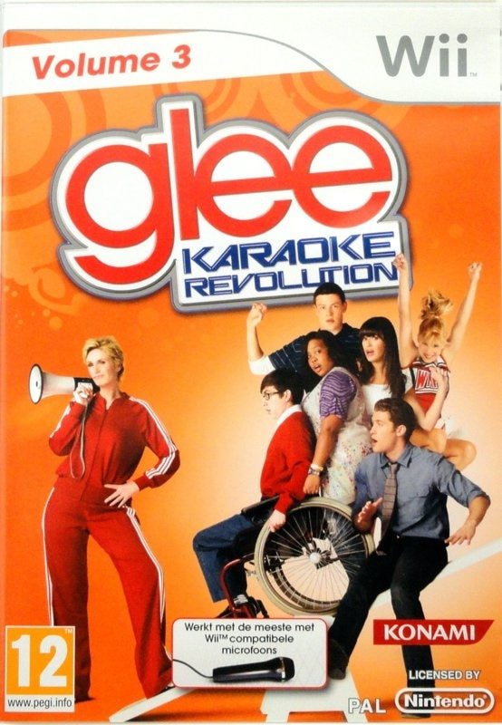 Nintendo Wii Karaoke Revolution Glee Volume 3, doos voorkant, tweedehands