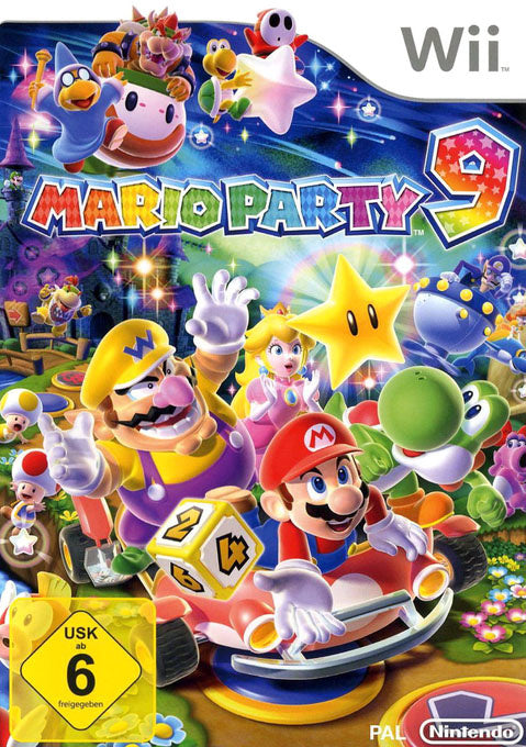 Nintendo Wii Mario Party 9, doos voorkant, standaarduitgave PAL