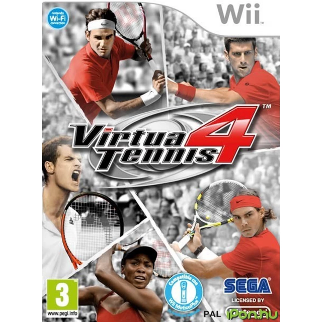 Nintendo Wii Virtua Tennis 4 van SEGA, tennisspel, doos voorkant met tennisprofs, tweedehands