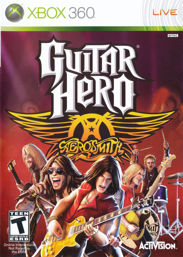 Xbox 360 Guitar Hero Aerosmith, doos voorkant, Amerikaanse NTSC-uitgave, tweedehands