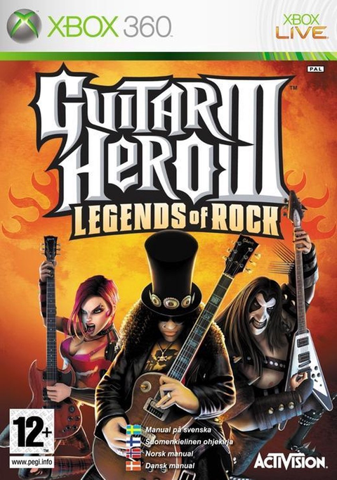 Xbox 360 Guitar Hero III Legends of Rock, doos voorkant, Scandinavische uitgave, tweedehands