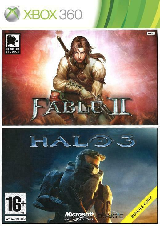 Xbox 360 Halo 3 en Fable II, dubbelpak van Microsoft, doos voorkant met Bundle Copy-opdruk, tweedehands