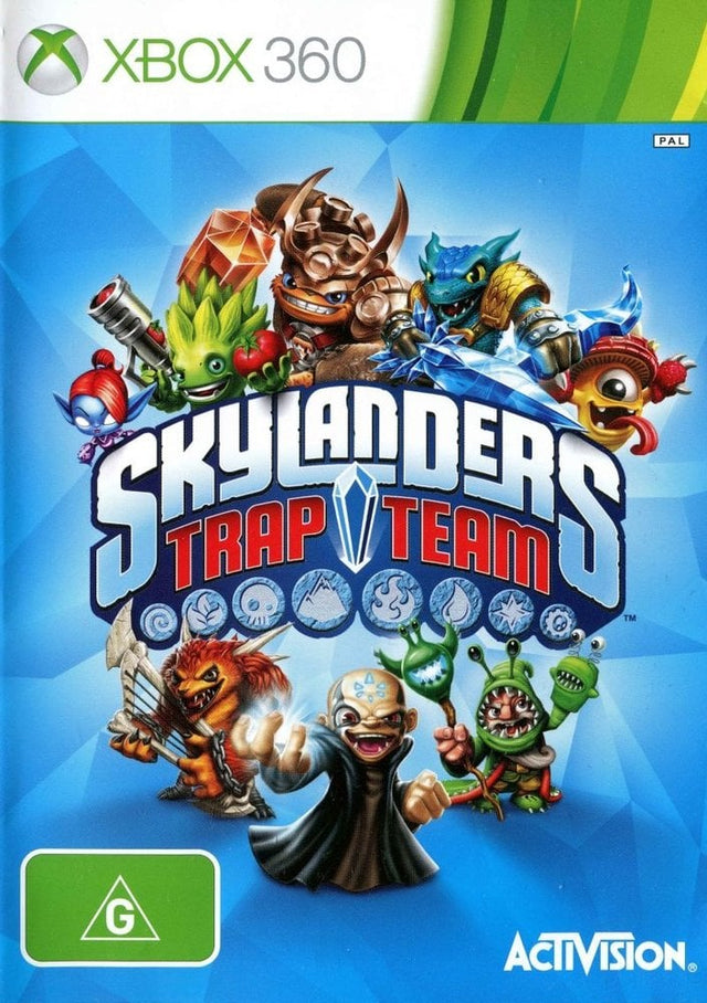 Xbox 360 Skylanders Trap Team, doos voorkant, Australische PAL-uitgave met G-classificatie, tweedehands