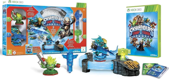 Xbox 360 Skylanders Trap Team Starter Pack in doos, met portaal, spel en figuren ernaast, tweedehands