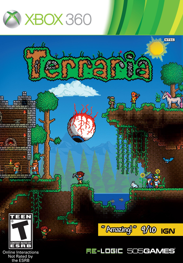 Xbox 360 Terraria, doos voorkant, Amerikaanse ESRB-uitgave, tweedehands