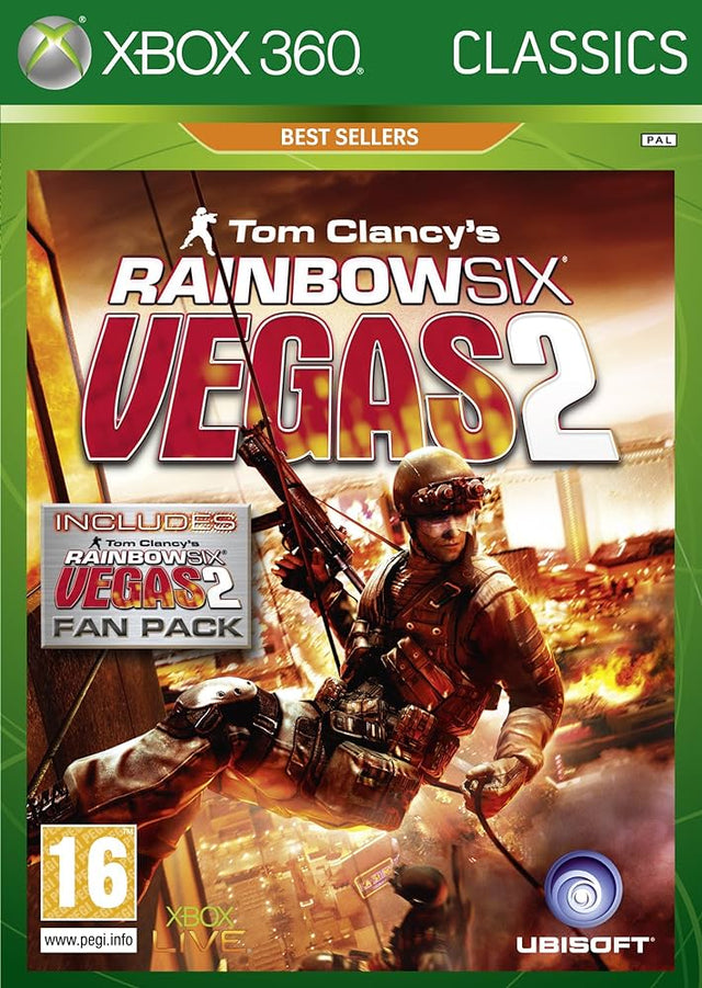 Xbox 360 Tom Clancy's Rainbow Six Vegas 2, Classics-doos met Fan Pack en een abseilende soldaat, tweedehands