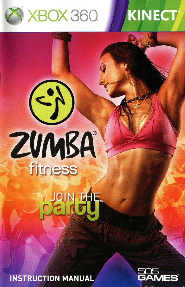 Xbox 360 Zumba Fitness Join the Party voor Kinect, voorkant van de handleiding