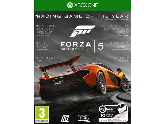 Xbox One Forza Motorsport 5 Racing Game of the Year Edition, doos voorkant met een oranje sportwagen