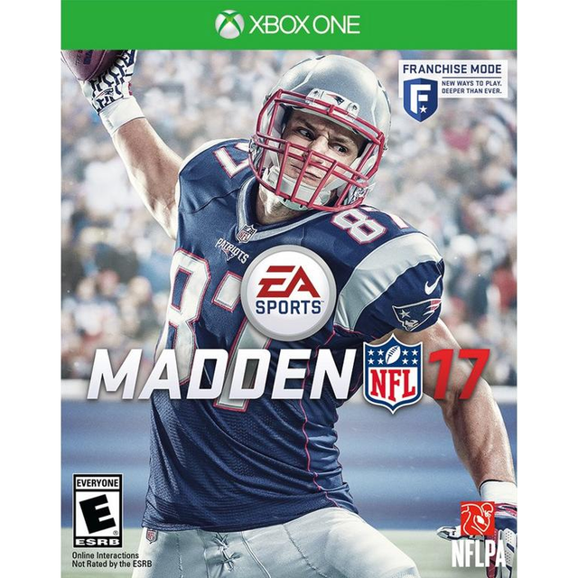 Xbox One Madden NFL 17 van EA Sports, Noord-Amerikaanse doos voorkant met ESRB-keurmerk en footballspeler, tweedehands