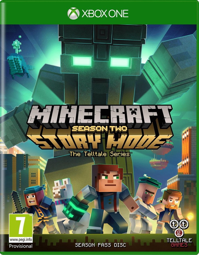 Xbox One Minecraft Story Mode Season Two van Telltale, voorlopige hoes met blokfiguren, Season Pass Disc