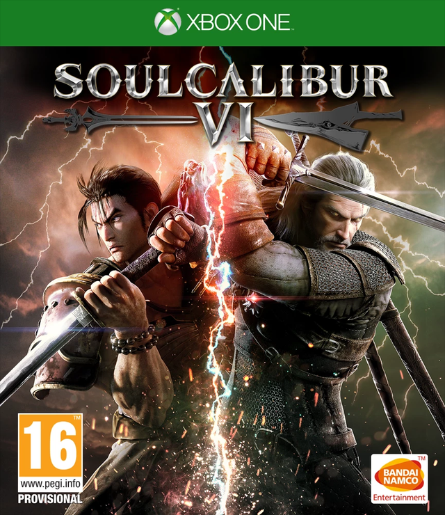 Xbox One Soulcalibur VI van Bandai Namco, voorlopige hoes met twee zwaardvechters en bliksem, tweedehands