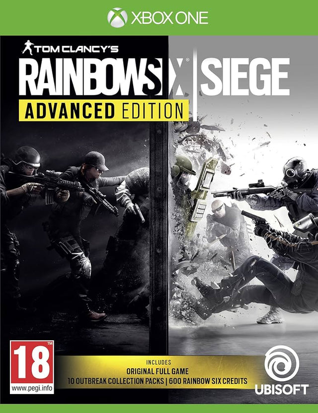 Xbox One Tom Clancy's Rainbow Six Siege Advanced Edition, doos voorkant met soldaten die door een muur breken