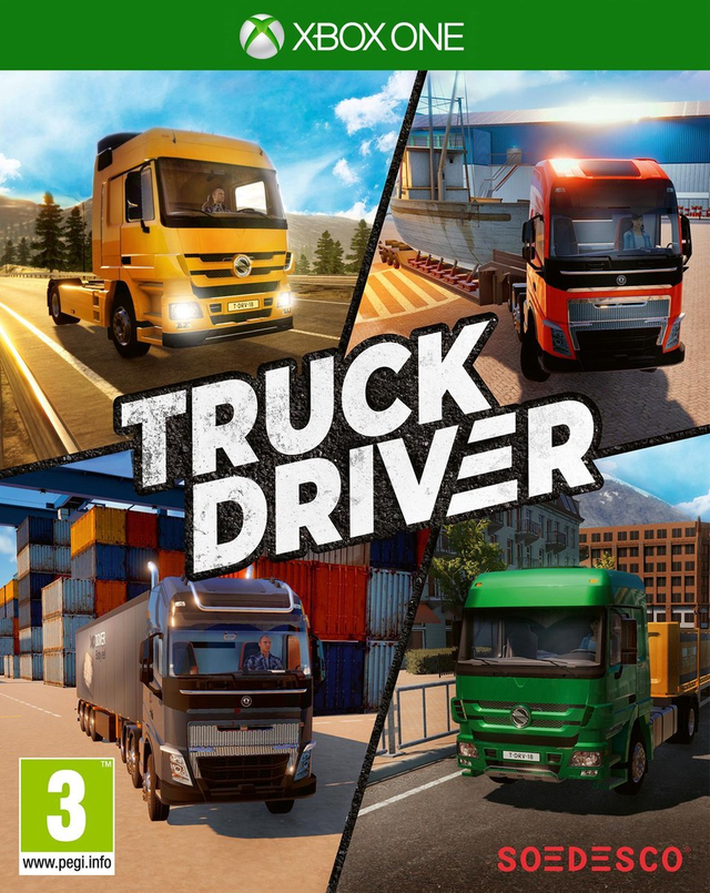 Xbox One Truck Driver van Soedesco, doos voorkant met vier vrachtwagens, tweedehands