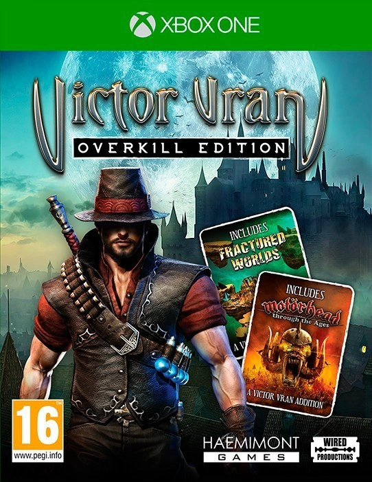 Xbox One Victor Vran Overkill Edition van Wired Productions, doos voorkant met man met hoed en wapengordel, tweedehands
